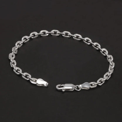 4mm 925 Sterling Silver Diamond-Cut Paperclip Chain Bracelet for Men Cable Link Chain Simple Hiphop Fashion Party Jewelry