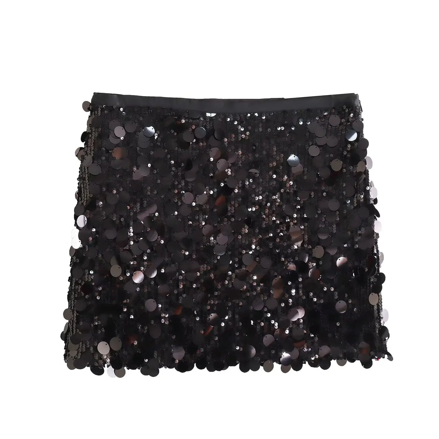 Women Spring Autumn Chic Mini Skirts Fashion With Sequined Solid Side Zipper Short Skirt Female Vintage High Waist Skirt