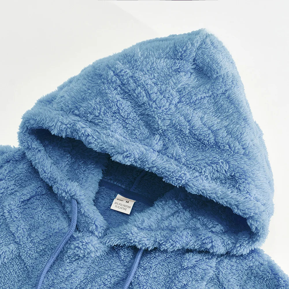 Autumn and winter leisure men's high street jacquard double-sided velvet hooded sports trend pullover sweater jacket