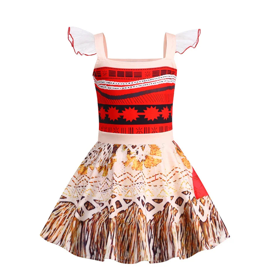 Vestido Moana Casual para Menina 2024, Aventura no Oceano, 2 Fantasias de Vaiana Chique, Traje de Halloween Princesa, Roupa de Verão, Vestido