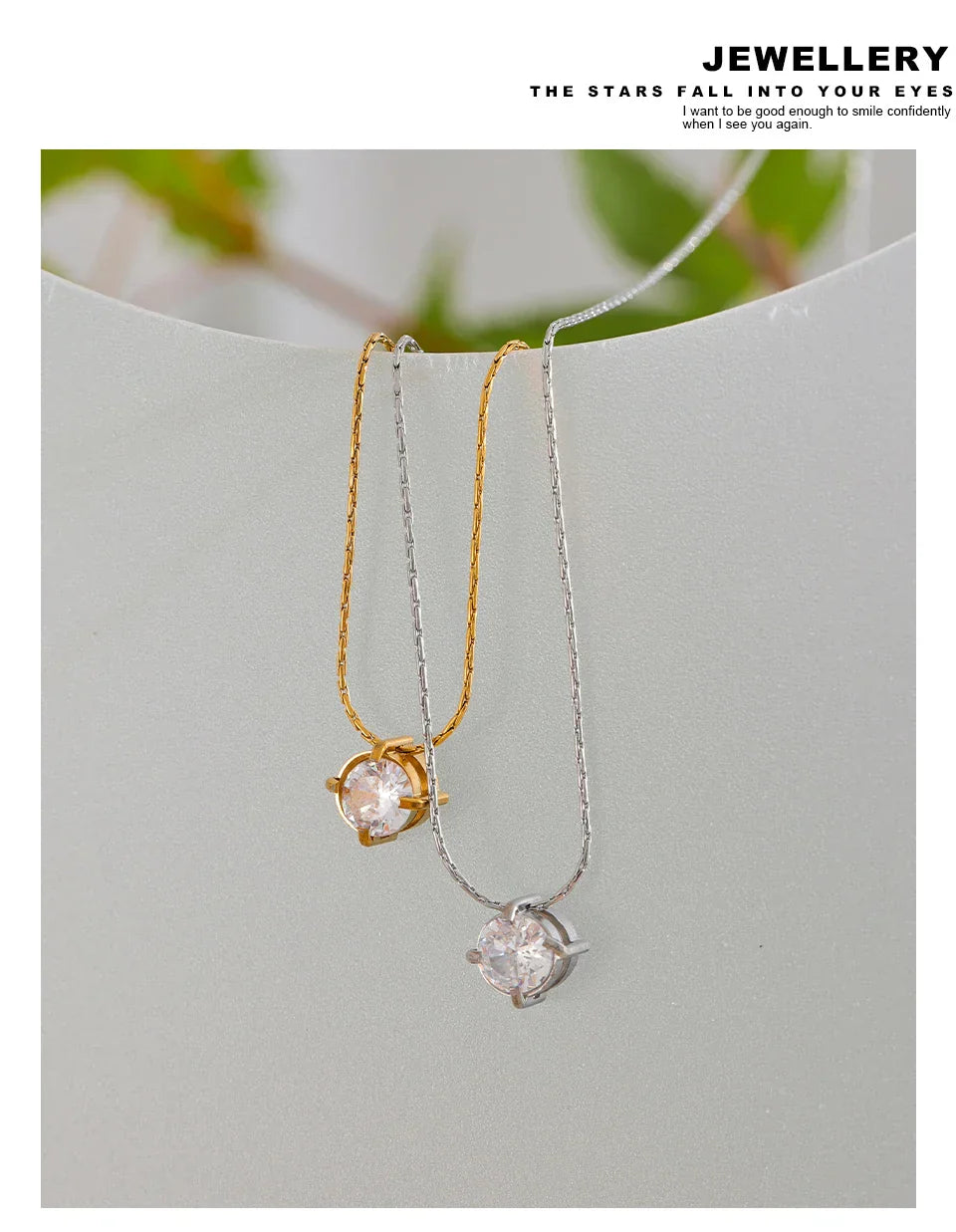 Korean Chic Stainless Steel Shiny Cubic Zirconia Cast Delicate Necklace Pendant for Women Daily Waterproof Basic Jewelry
