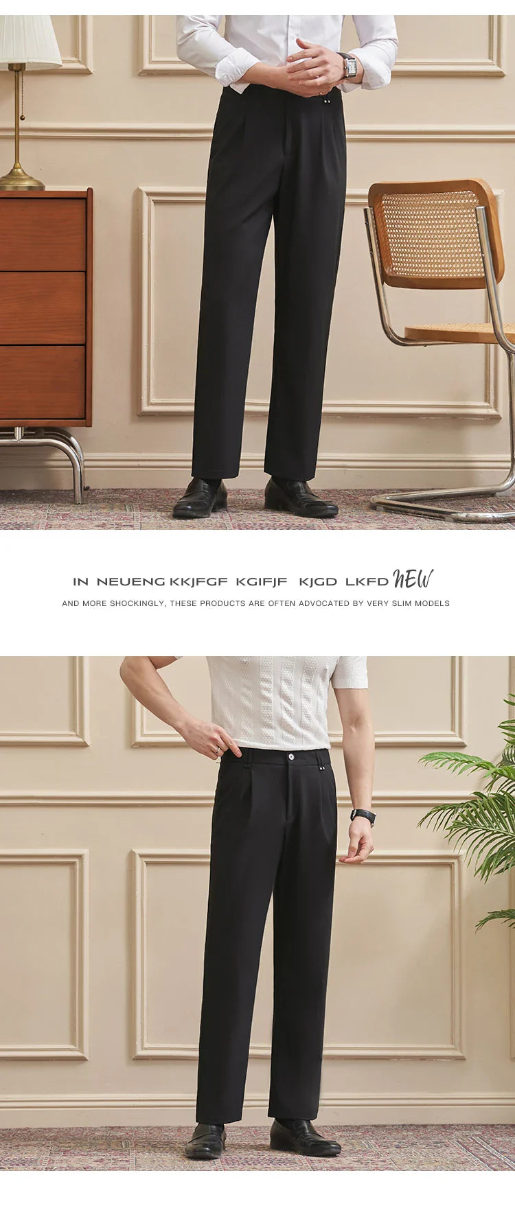 Men‘s Slim-Straight Fit Trousers for Spring & Summer Slim Fit Daily Work Trousers, Solid Color Street Suit Trousers
