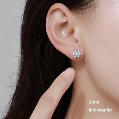 925 Sterling Silver Moissanite Stud Earrings 1.4ct 7 Stones Flower Women Earring For Party Engagement Fine Jewelry Earings