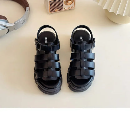 2025 Summer New Children Fashion Sandals for Girls American Style Soft Thick Sole Non-slip Versatile Cool Woven Roman Beach Shoe