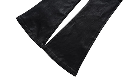 Streetwear Black Wax Leather Strecth Jeans for Men Ropa Hombre Baggy Y2k Flare Pants Oversized Straight Denim Trousers