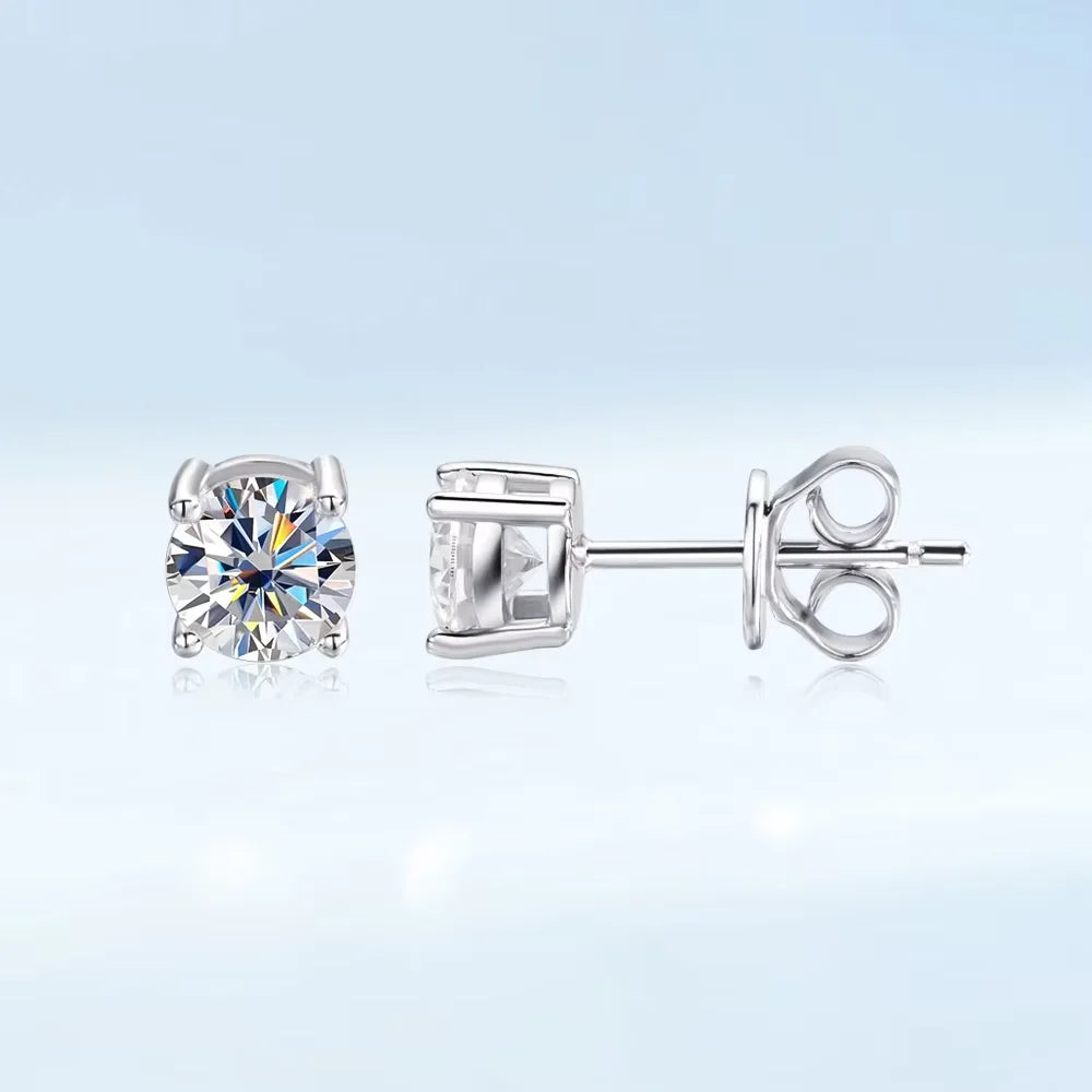 Real 0.2-3CT D Color Moissanite Stud Earrings For Women Party 4 Prong S925 Silver 0.1CT 3mm Pass Diamond Test Earring Gift