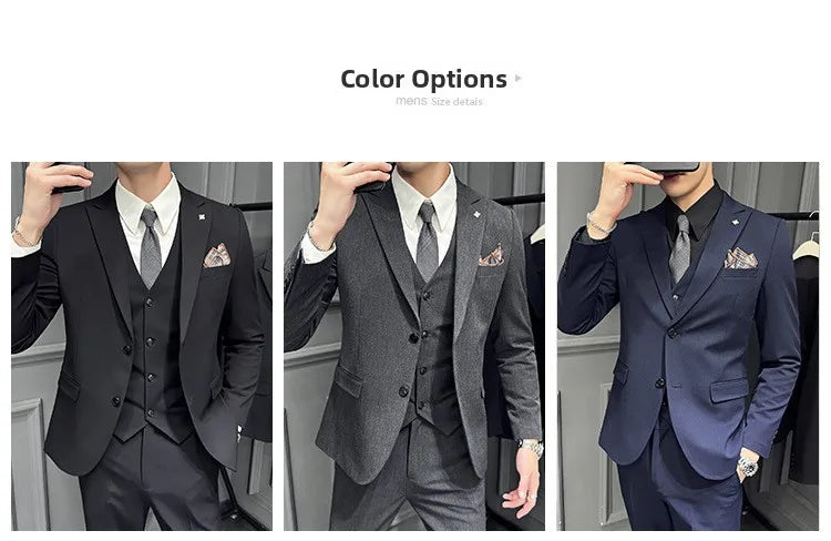 Slim Fit Men's Three Piece Suit Thin Single Button Notch Lapel Casual Fashion Cotton Blend Spring Autumn Wear for Youth