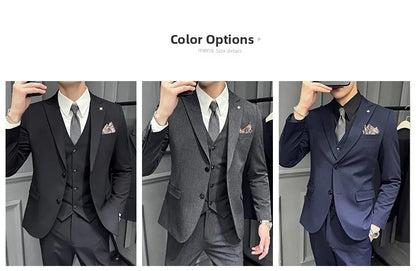 Slim Fit Men's Three Piece Suit Thin Single Button Notch Lapel Casual Fashion Cotton Blend Spring Autumn Wear for Youth