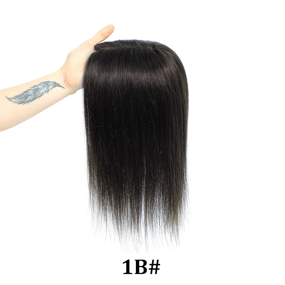 12x13cm Human Hair Toppers with Bangs Black Brown Clip in Hair Toupee for Women Skin Scalp Clip in Remy Hair Pieces