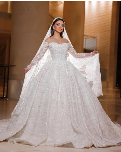 Customized Luxurious Wedding Dress Organza With Embroidery Bead Princess Ballgown O-Neck Bride Dress Vestido de novia