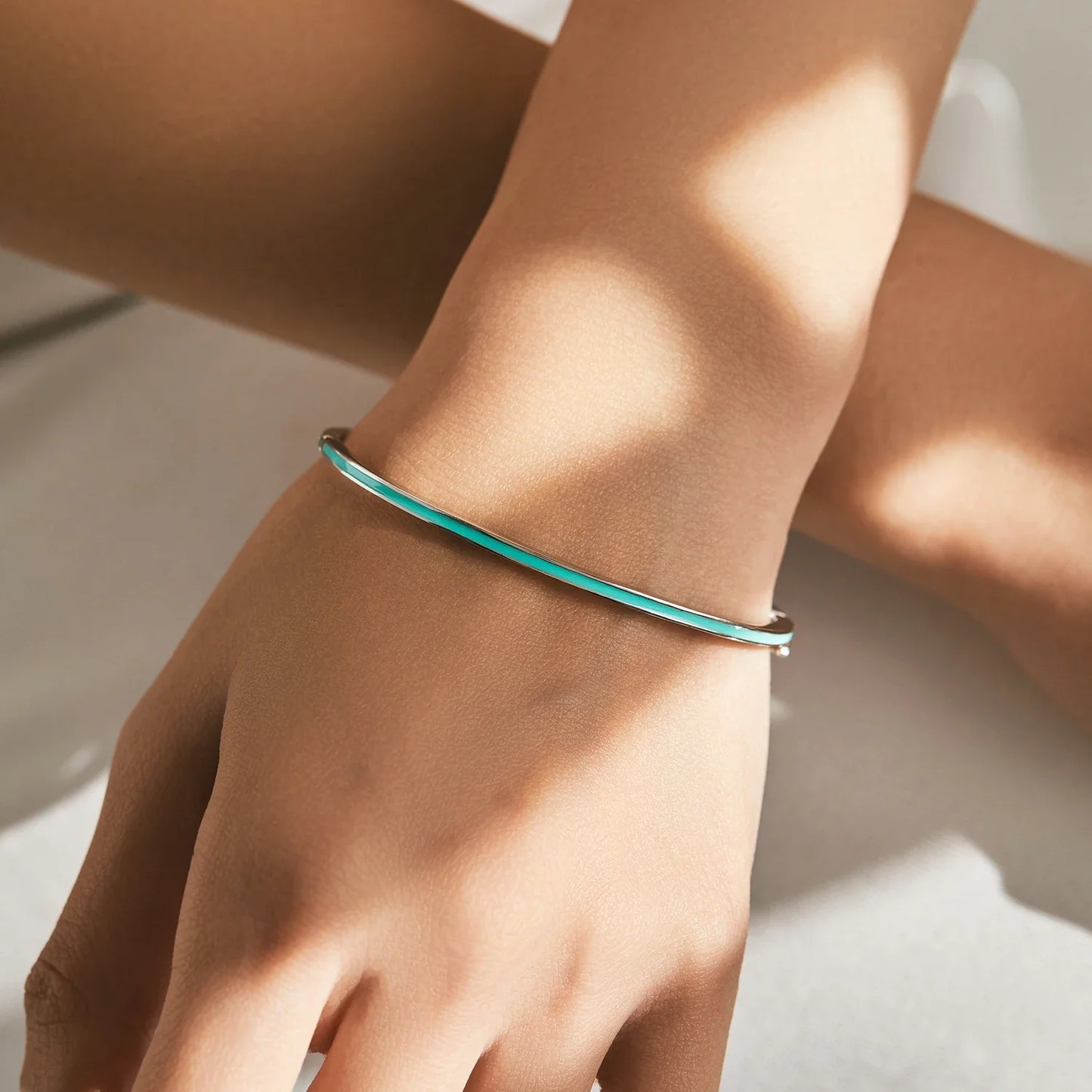 925 Sterling Silver Elegant Simple Mint Green Enamel Bangle Trendy Stackable Bracelets For Women Party Fine Jewelry