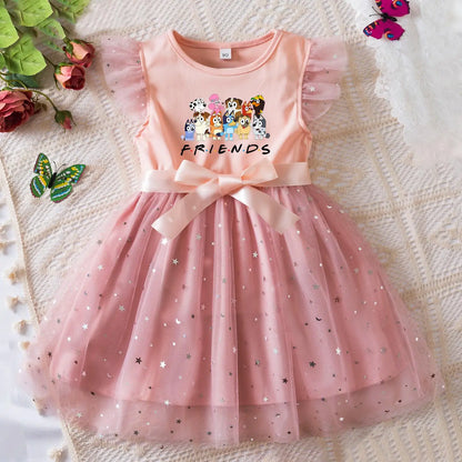 Girls Sequin Tutu Dress with Bow Flutter Sleeves Summer Princess Party Outfit for Toddler Kids 2-6 Years