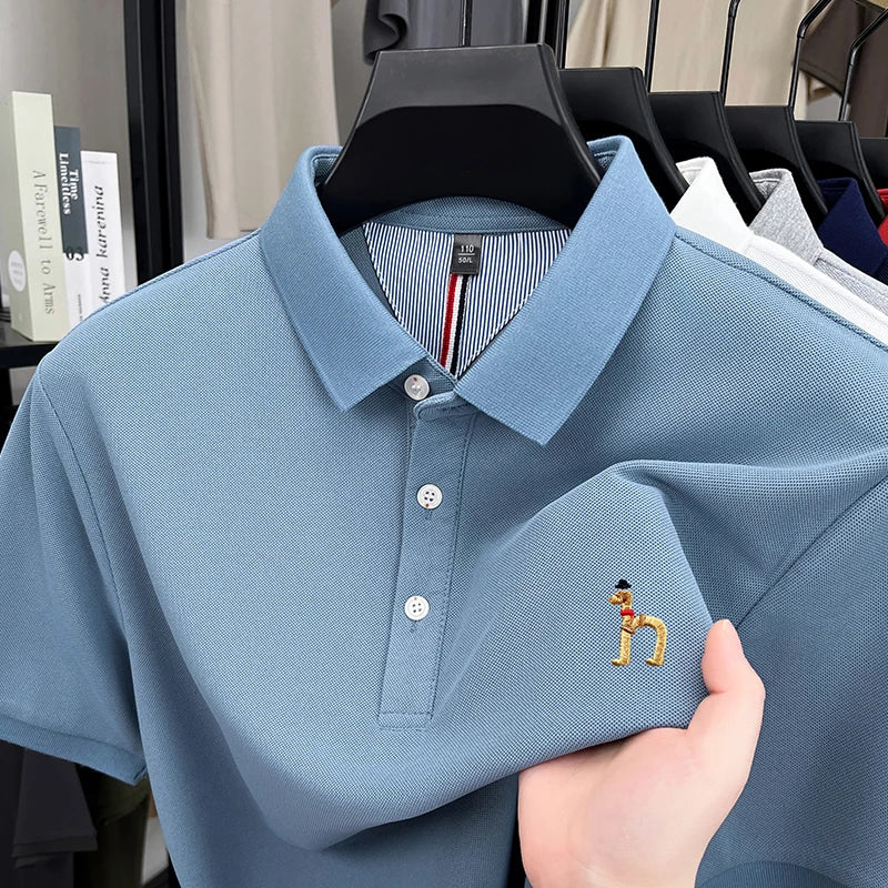 High end luxury brand short sleeve polo shirt summer new trend cute dog embroidery design T-shirt casual Korean golf men's wear
