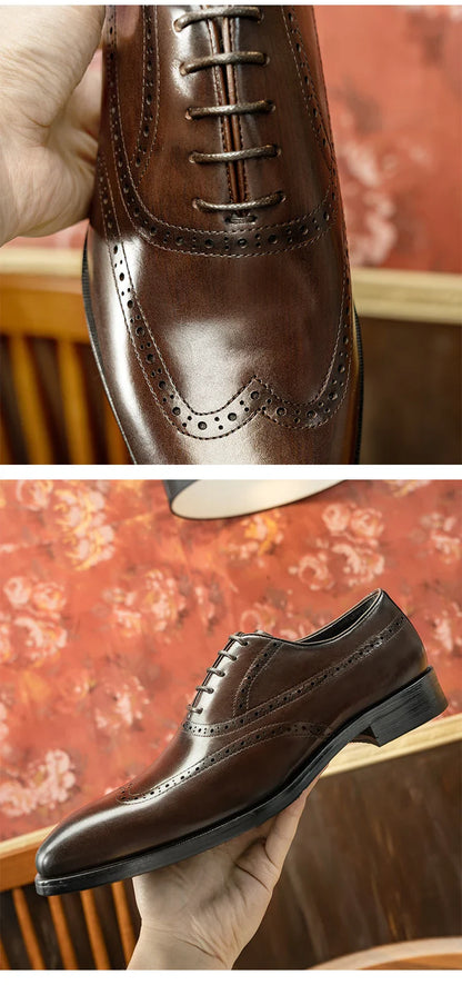 Men Casual Dress Shoes Patchwork Oxford Genuine Leather Formal Shoes for Male Party Dinner British Footwear