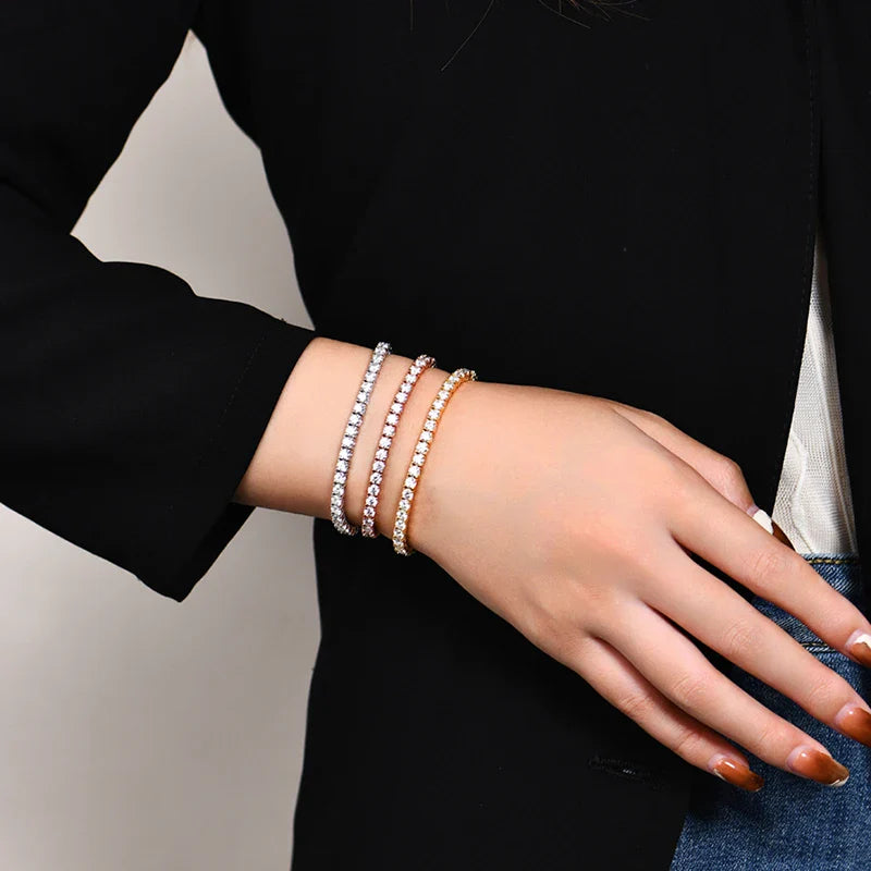 Original 3mm 4mm Moissanite Tennis Bracelet for Women Man D Color Pass Diamond Tester 925 Silver Wedding Party Jewelry