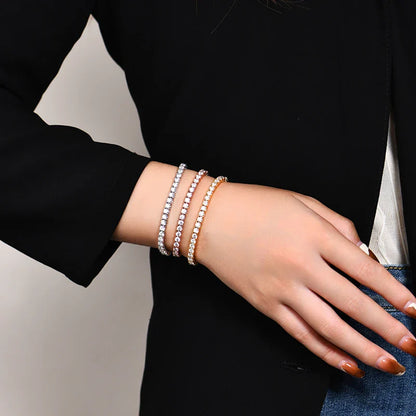 Original 3mm 4mm Moissanite Tennis Bracelet for Women Man D Color Pass Diamond Tester 925 Silver Wedding Party Jewelry