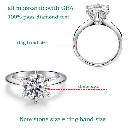 0.5-5CT Certified Moissanite Solitaire Ring for Women D Vvs1 Sparkling Wedding 925 Sterling Silver Lab Diamond Band GRA