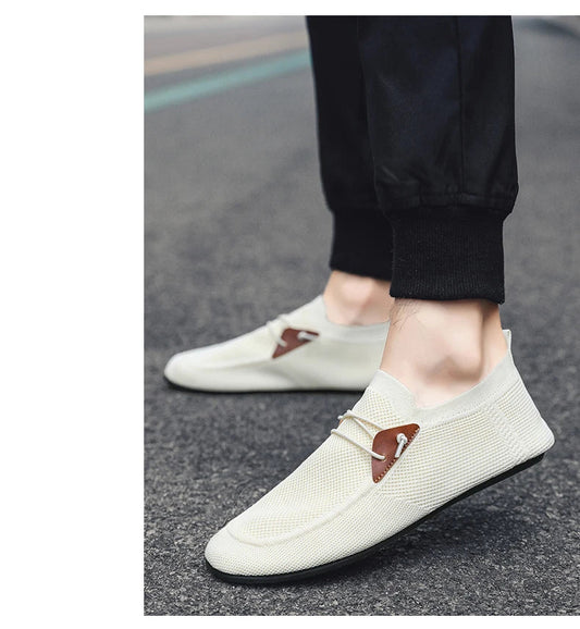 Mocassim Mesh Masculino para Dirigir, Solado Fino, Sapatilhas de Caminhada, Respirável, Antiderrapante, Casuais, Calçado Masculino Slip-on