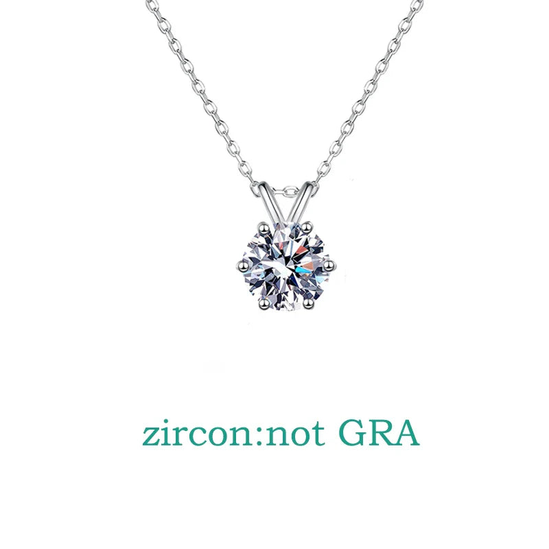 1-3CT Solitaire Moissanite Lab Diamond Necklace for Women Classic 6 Claws Sparkling Pendant 100% 925 Sterling Silver