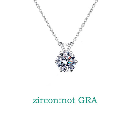 1-3CT Solitaire Moissanite Lab Diamond Necklace for Women Classic 6 Claws Sparkling Pendant 100% 925 Sterling Silver