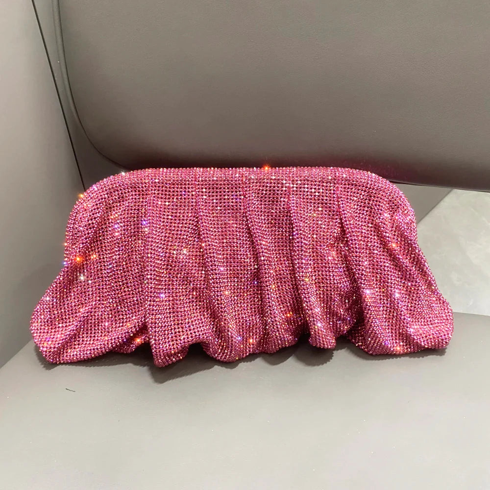 Shiny Rhinestones Handmade Evening Clutch Bags New Folds Purses and Handbags Luxury Designer Wedding Party High Quality