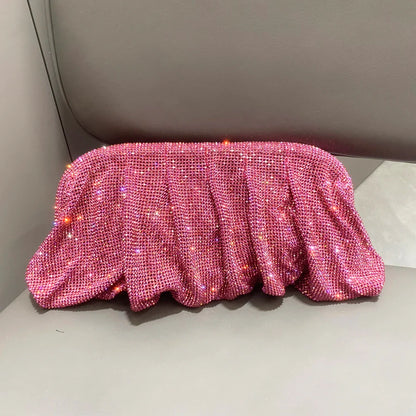 Shiny Rhinestones Handmade Evening Clutch Bags New Folds Purses and Handbags Luxury Designer Wedding Party High Quality