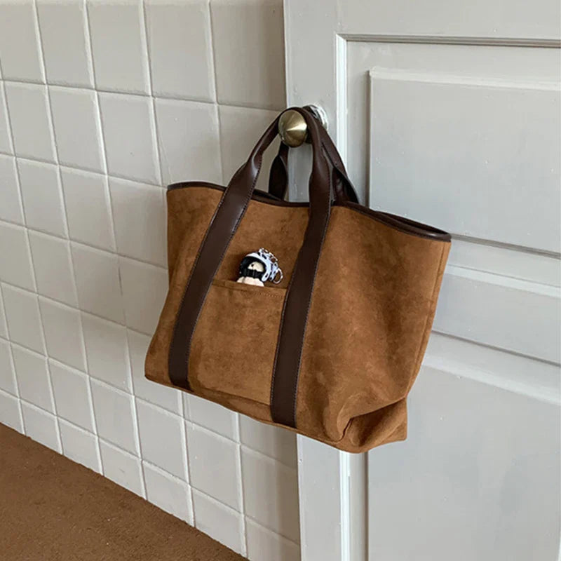 Vintage Suede Large Capacity Handbag Simple All-match Fashion Tote Bags Design Casual Top Handle Shoulder Bag For Women