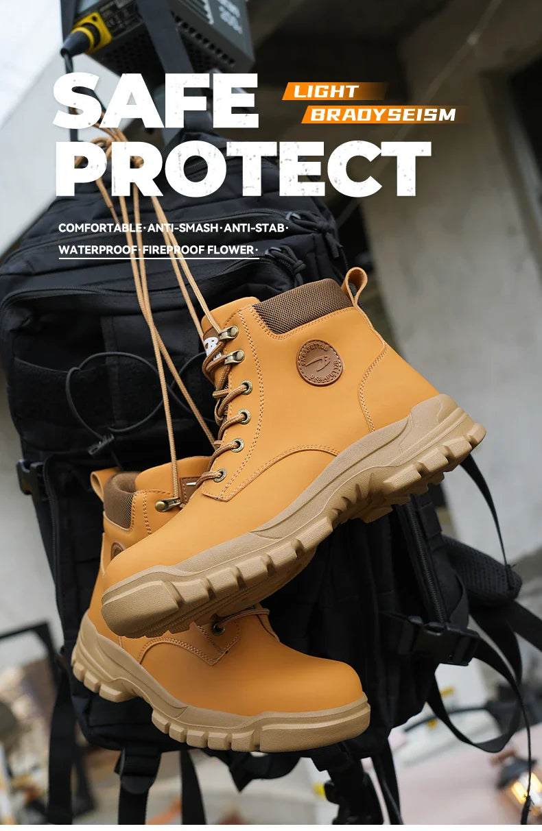 Safety Shoes Steel Toe Work Shoes Men Lightweight Kevlar-Midsole Industrial Work Boots Anti-puncture Protection Tactical Boots