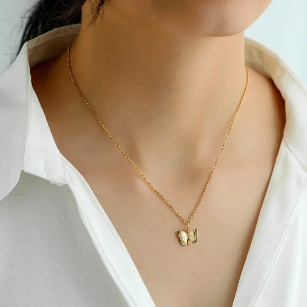 1 Piece Stainless Titanium Steel Chain Cute Bow Red Love Heart Balloon Bear Pendant Necklace Women's Romantic Jewelry Girls Gift