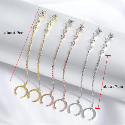 9CM Gradient Tassels All Moissanite Drop Earrings for Women Sparkling Female Girls Jewelry 925 Sterling Silver Plated 18K