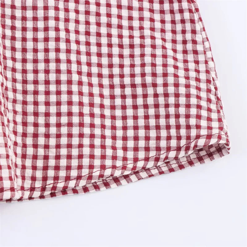 Elegant Fashion Chidori Plaid Ruffles Chiffon Shirt Spring 2025 Ruffled Neck Long Butterfly Sleeve Loose Tops Women's Clothing