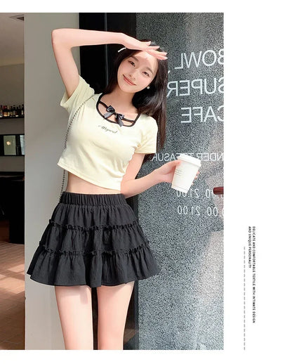 Elegant pink mini dress new summer thin style French ballet design cake skirt lace edge WOMEN'S JK skirt