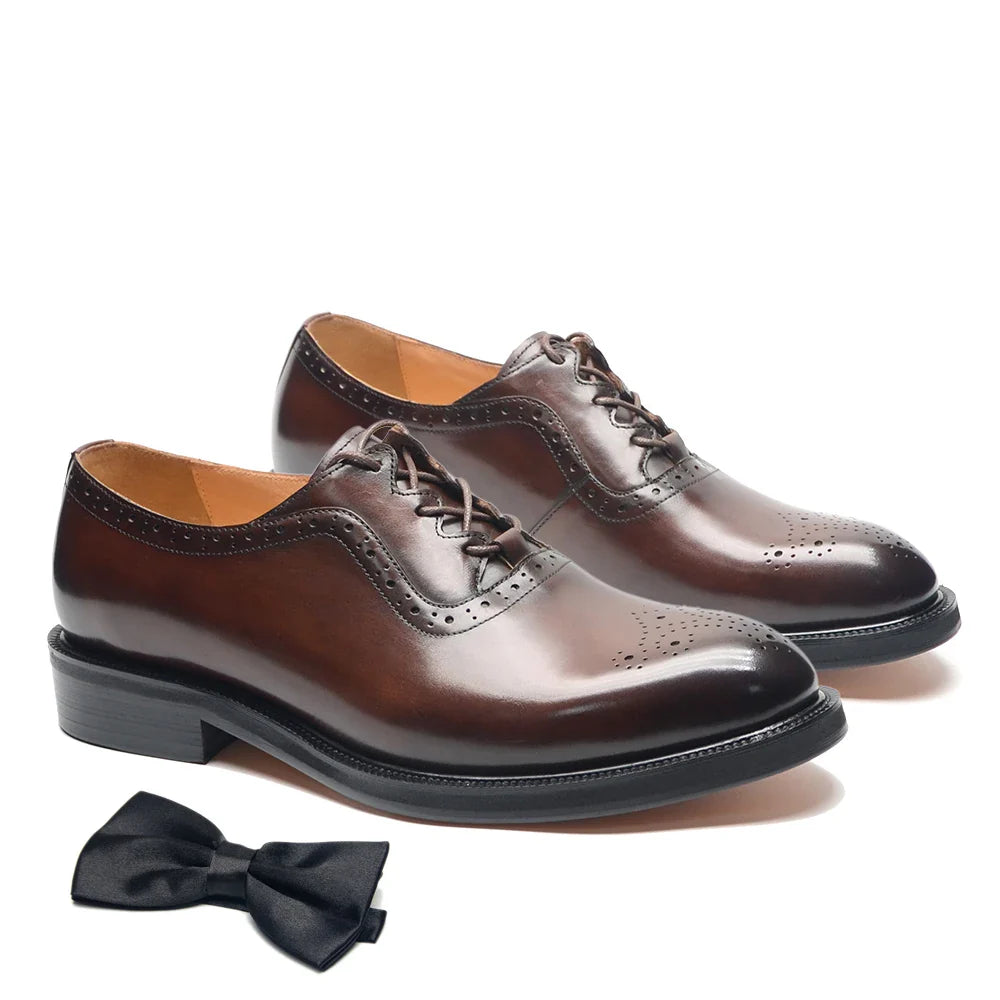 Classy Men's Oxfords Wedding Formal Shoes Handmade Genuine Leather Lace-up Brogue Round Toe Business Office Dress Shoes for Men