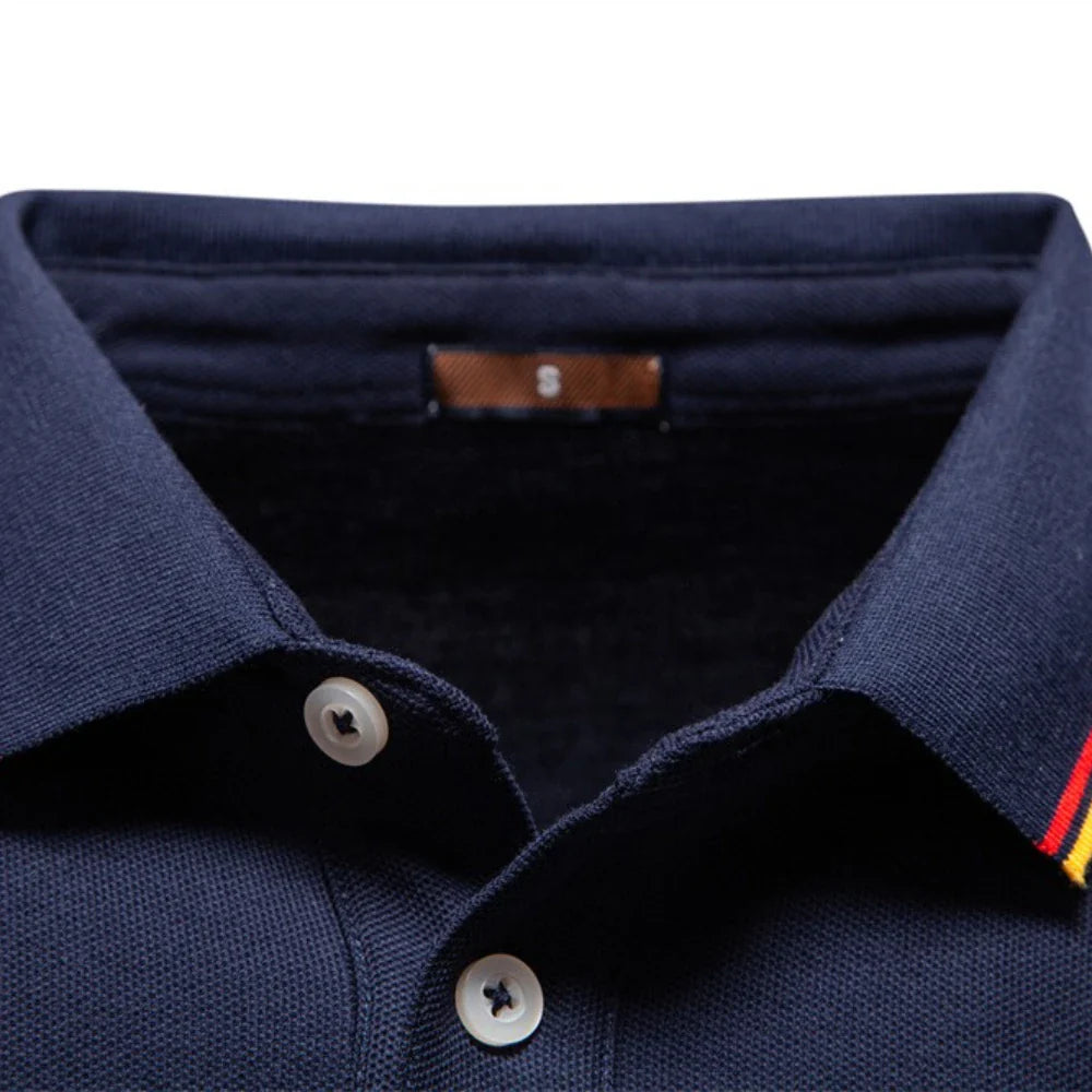 Men's Henley Neck Polo Shirt Cotton Solid Color Long Sleeve Autumn Winter Premium Luxury Mens Top