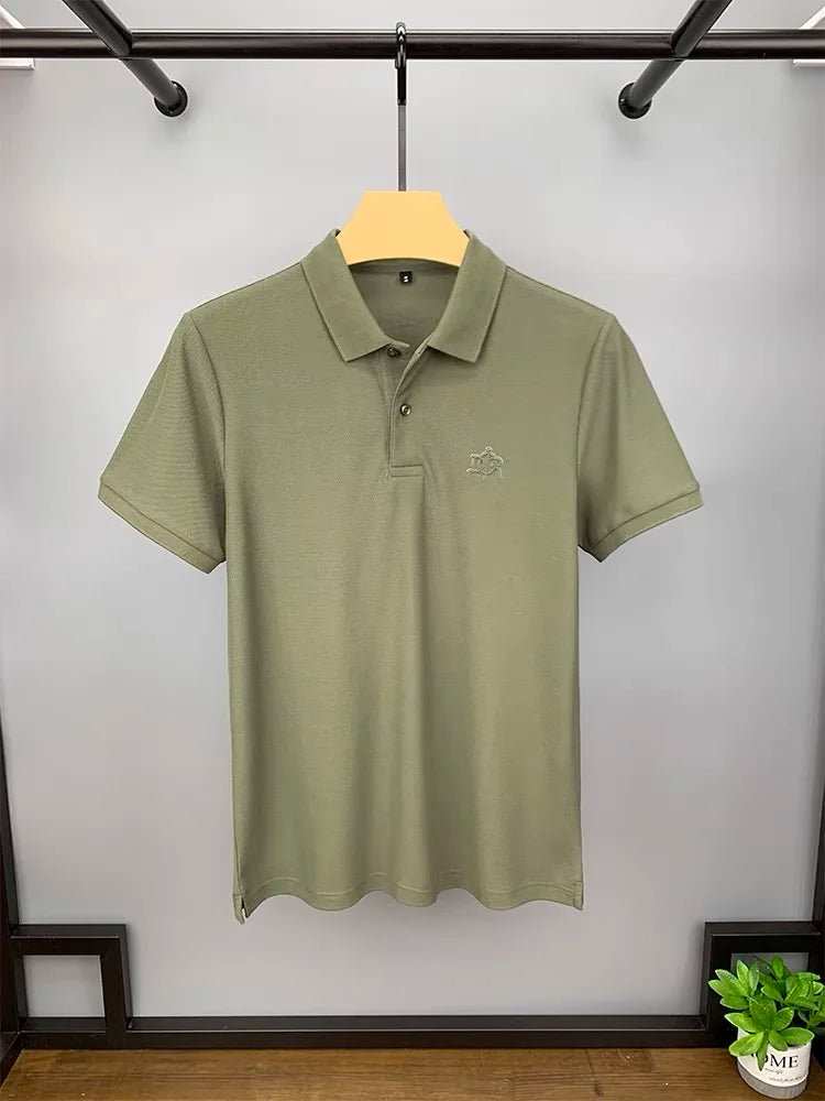 High end 100% cotton short sleeve T-shirt men's lapel top 2024 summer new designer brand embroidery fashion casual polo shirt