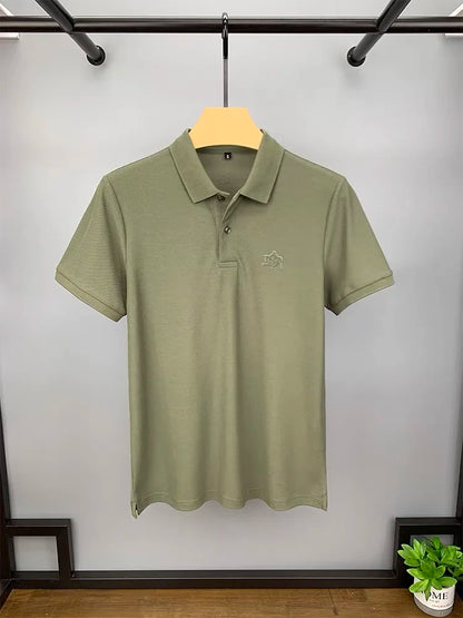 High end 100% cotton short sleeve T-shirt men's lapel top 2024 summer new designer brand embroidery fashion casual polo shirt