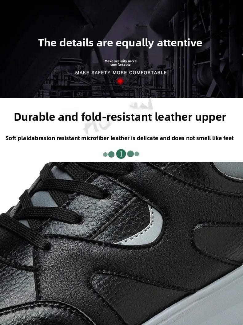 Men's Lightweight Casual Labor Protection Shoes Steel Toe Caps Anti Smashing Anti Piercing Wear-Resistant Work Footwear