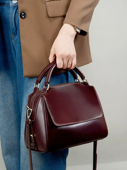 Genuine Leather Women's Handbag Cowhide Shoulder Bag Large Capacity Boston Crossbody Satchel For Fashion Bolsa Two Straps