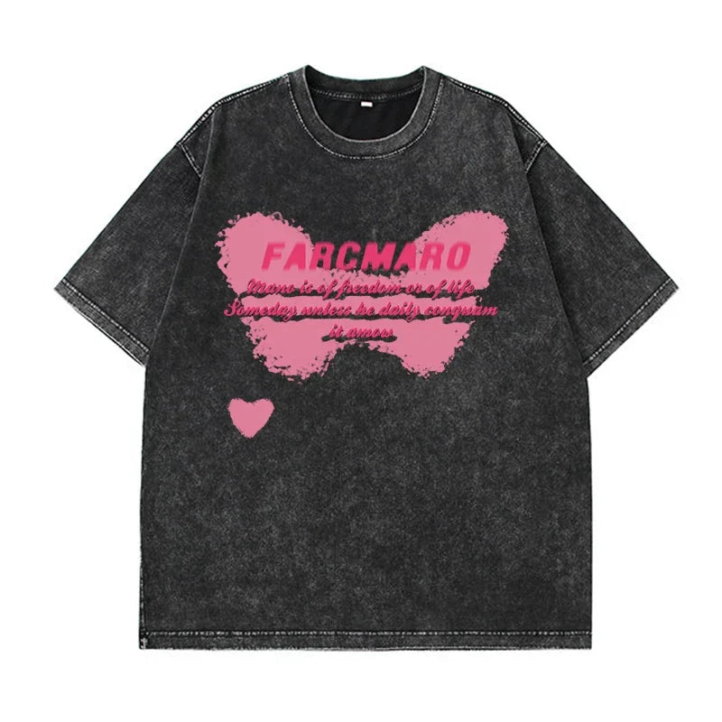 Cotton Washed T-shirt for Women New Attitude Fashion Leopard Prints Tops Loose O-Neck Oversized Short Sleeve Y2k Female Clothes