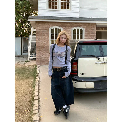 High Waist Vintage Design Hip Hop Straight Baggy Denim Pants