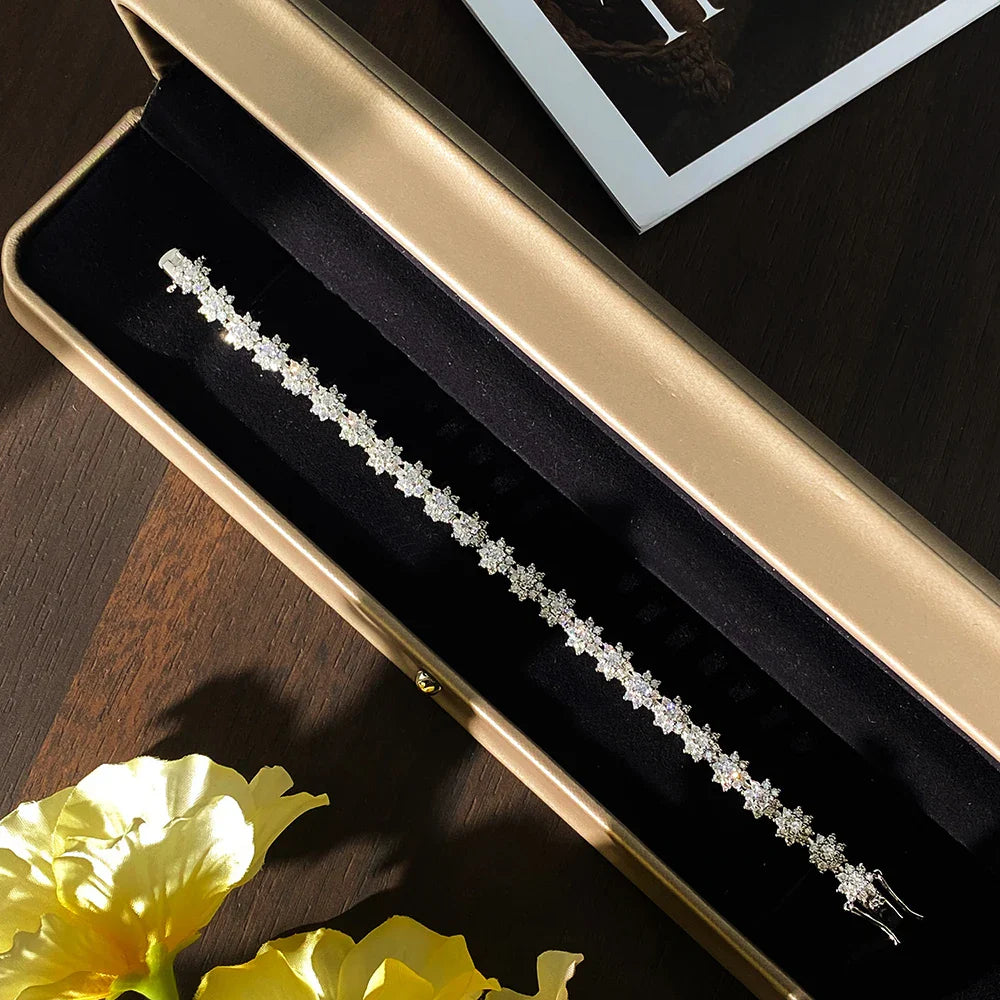 Flower Moissanite Tennis Bracelet Wedding Jewelry 925 Sterling Silver Plated 18k White Gold GRA Bracelets for Women Man