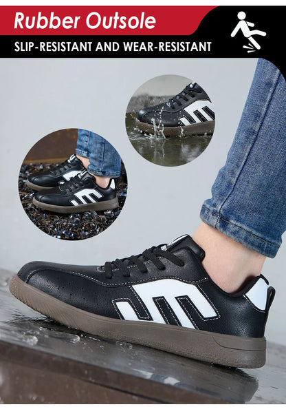 Ladies Safety Shoes Steel Toe Anti- Crush Lightweight Kevlar Work Shoes Fashionable Black And White Casual Protection Footwear