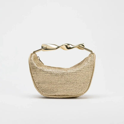 Summer Half-Moon Beach Straw Shoulder Bags Women's Straw Bucket Bag Purse Woven Straw Handbags Casual Tote Crossbody Bag