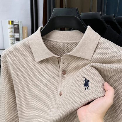 Light Luxury Cotton Long Sleeved T-shirt Men's Fashion Trend Lapel Autumn Paul Embroidery Polo Shirt Men's Long Sleeved Clothes