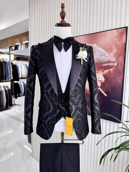 New Arrival Elegant Jacquard Men's Suit Set 3 Pieces Banquet Party Wear S-3XL Peak Lapel Slim Fit Suits For Men Dancing Wear