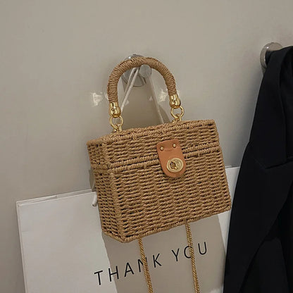 Summer Box Small Purse and Handbags For Women Rattan Straw Woven Crossbody Shoulder Bags Female Fashion Chain Travel Beach Bags