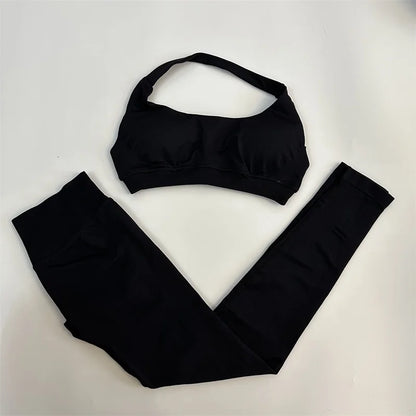 Yoga Legging Sets for Women Seamless Yoga Set Scrunch Butt Legging Set Workout Gym Suit with Halter Crop Top