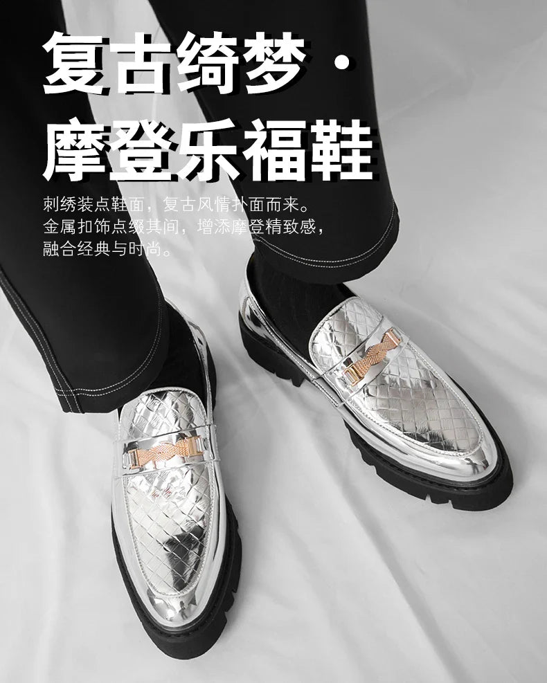 British Style Gold Luxury Loafers For Man Leather Shoes Design Pointed Toe Men's Dress Shoes Casual Wedding Formal Shoes Men
