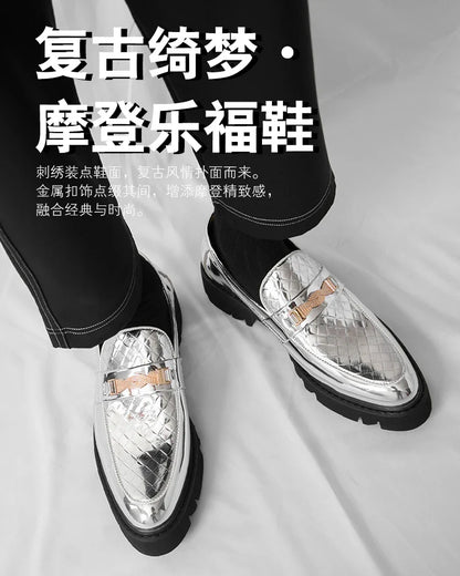 British Style Gold Luxury Loafers For Man Leather Shoes Design Pointed Toe Men's Dress Shoes Casual Wedding Formal Shoes Men