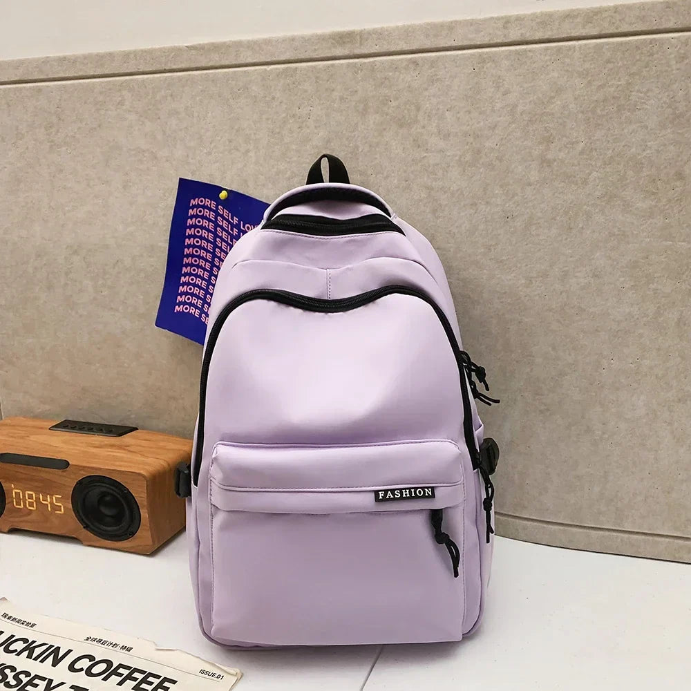 Large Capacity Solid Color Student Backpack Junior and high school simple black travel backpack